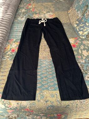 Roxy Black Wide-Leg Drawstring Linen-Blend Pants